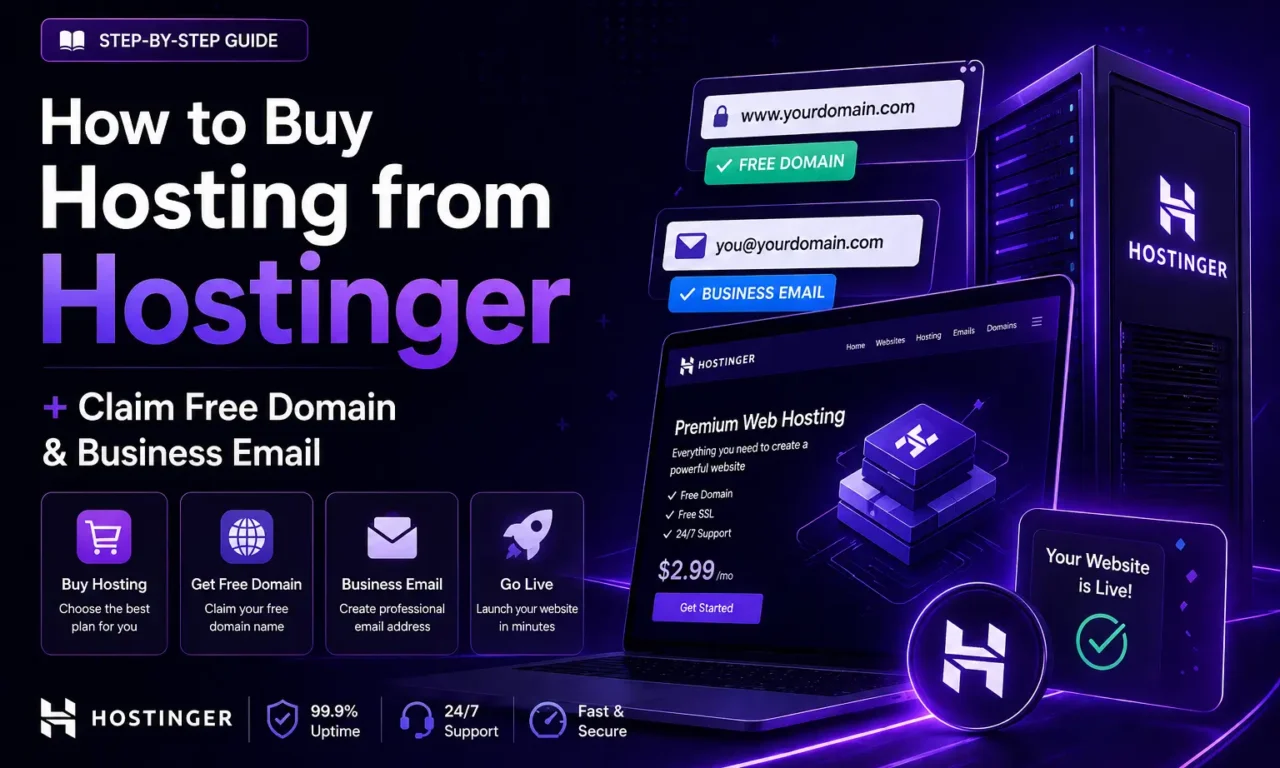 How to Buy Hosting from Hostinger + Claim Free Domain & Business Email